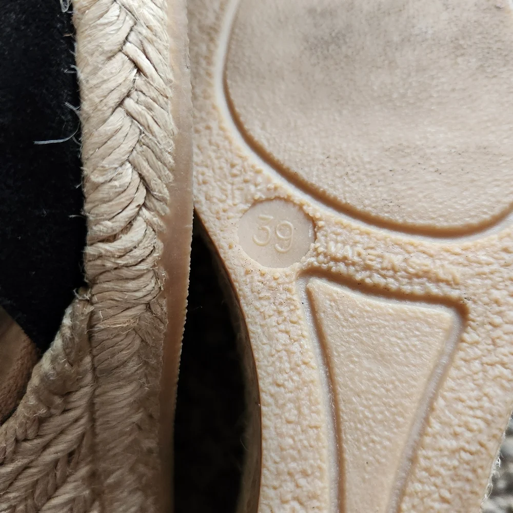 Free People Black Espadrille Wedge Sandals with Natural Rope Heel